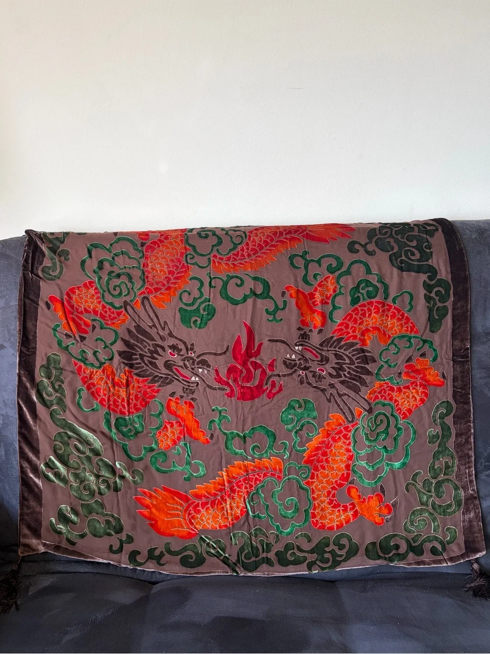 Gumpsby Mail Silk Velvet Embroidered Dragon Decorative Throw Blanket - 40.5
